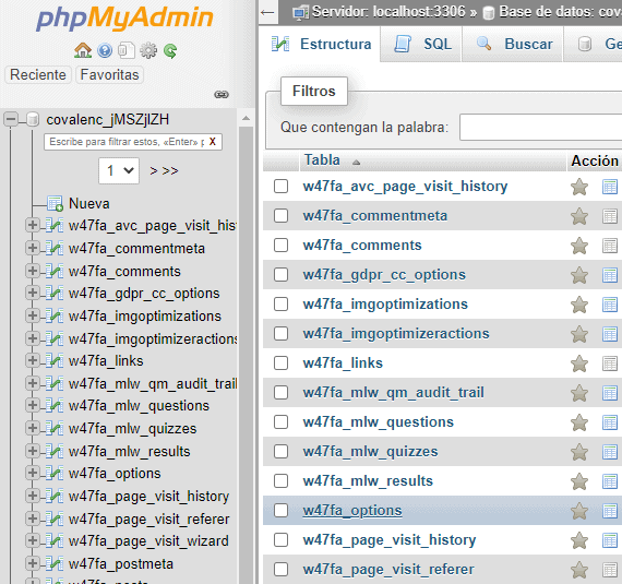 Desactivar plugins WordPress a través de PhpMyAdmin