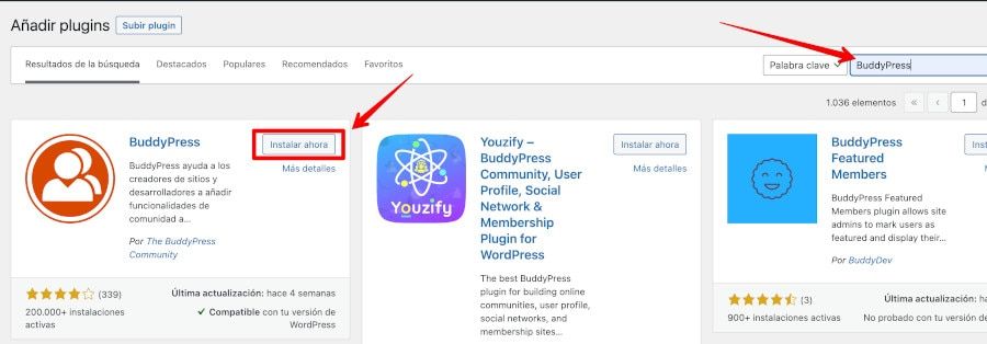Instalar plugin BuddyPress