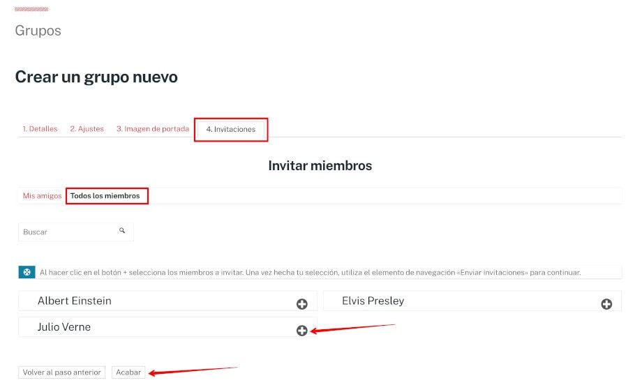 Miembros grupos BuddyPress