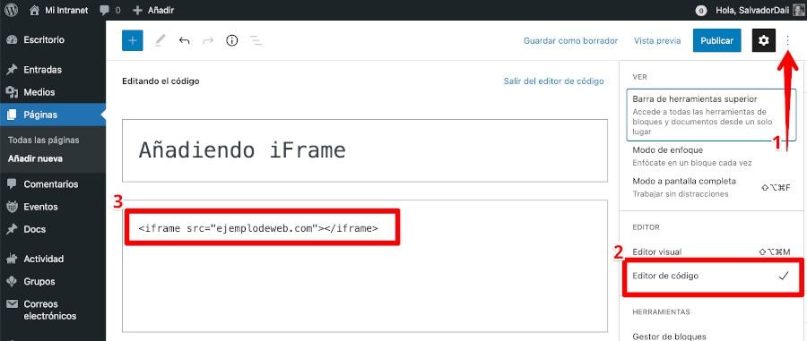 Añadir iframe intranet