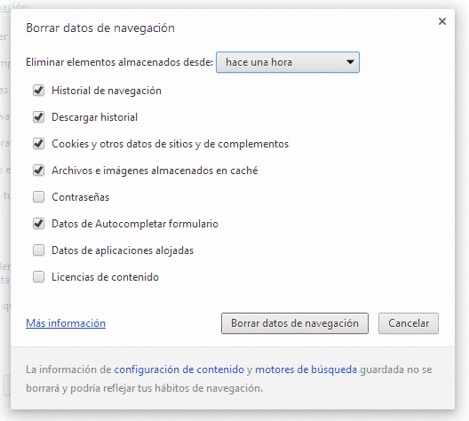 Borrar historial de navegación Google Chrome