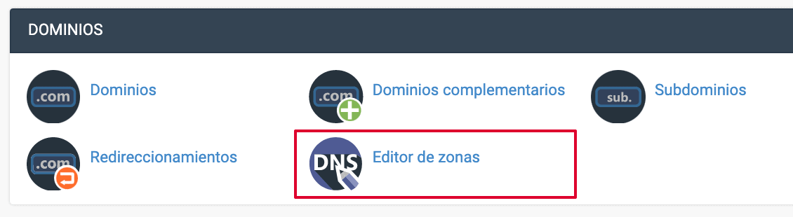 opción editor de zonas DNS Cpanel