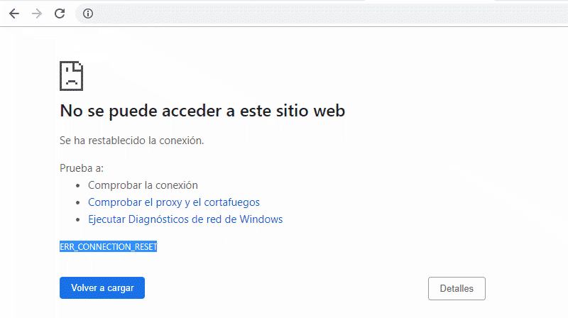 err_connection_reset en Google Chrome