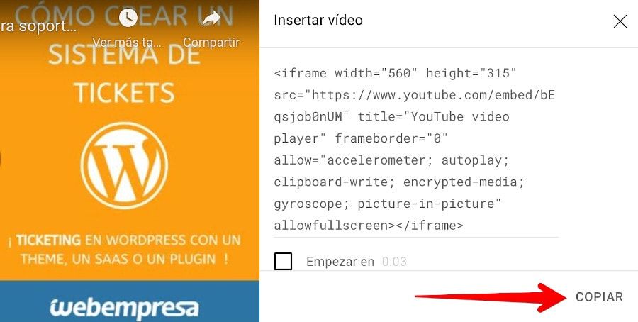 Insertar iframe video Youtube