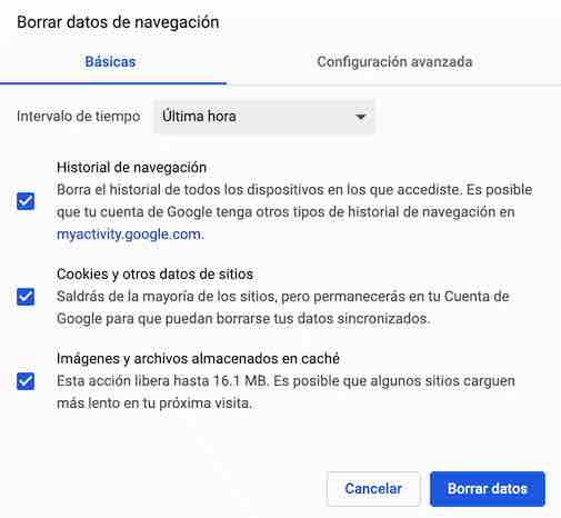 Limpieza caché Google Chrome