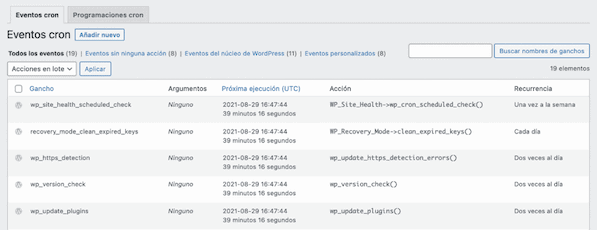 wp-control lista de eventos
