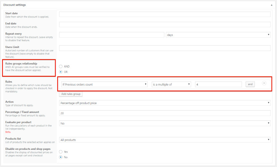 Configurar el descuento para aplicarse según un múltiplo de número de comprass en WooCommerce