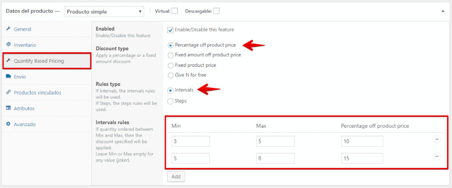 Intervalos de descuentos en productos de WooCommerce
