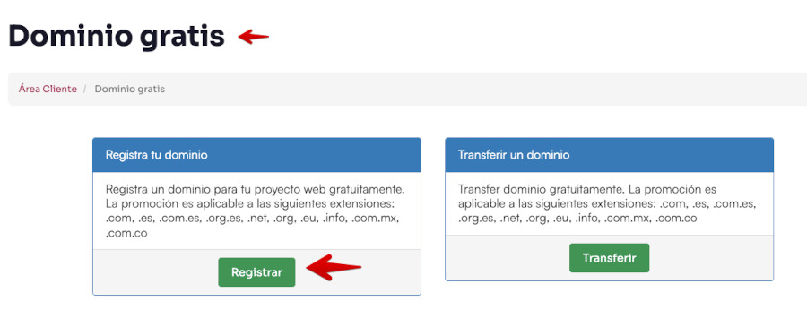 Hosting WordPress Webempresa - Registrar Dominio Gratis
