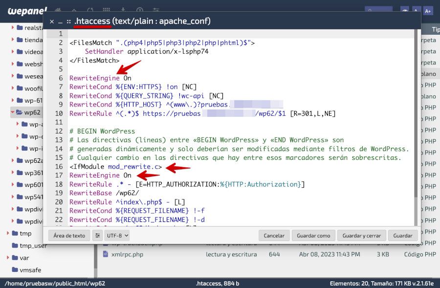 Directiva RewriteEngine en htaccess