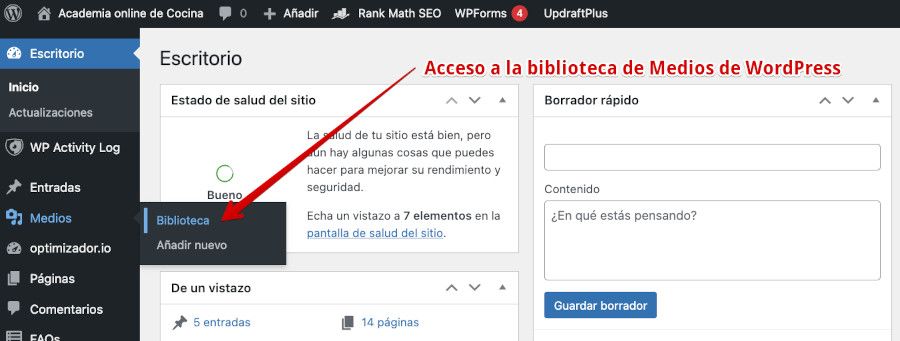 Acceso a la biblioteca de medios de WordPress