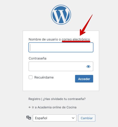 Acceso a WordPress con el email