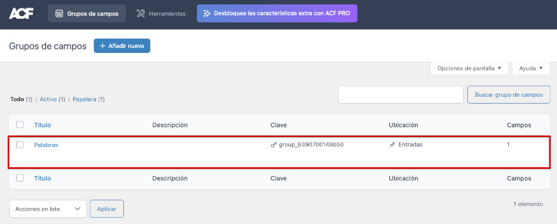 Grupos de campos en ACF