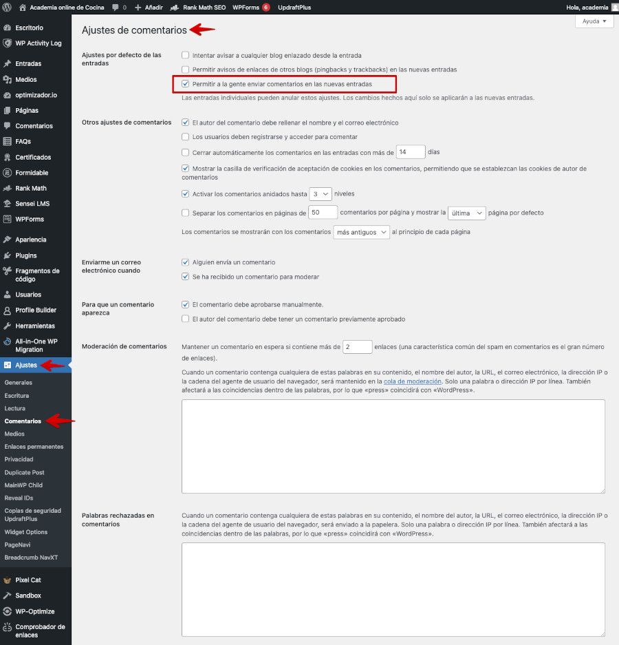 Activar comentarios WordPress