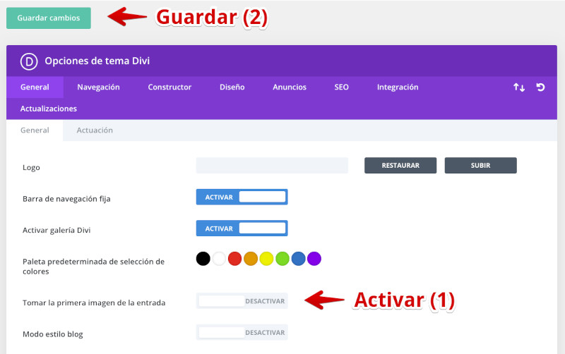 Activar en Divi la vista de imagen destacada