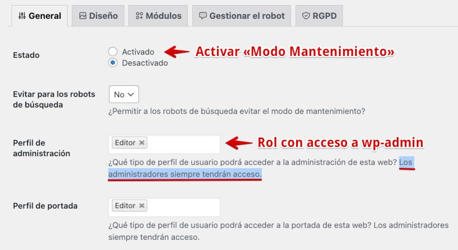 Activar el modo de mantenimiento en WordPress con un plugin