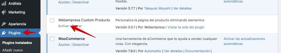 Activar el plugin creado