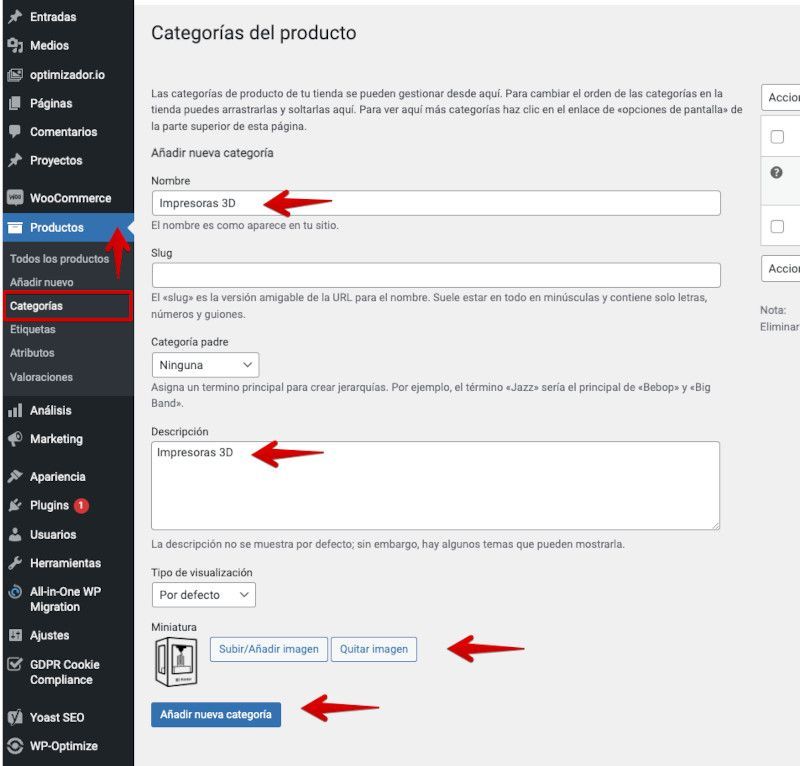 Añadir Categorías de Productos en WooCommerce