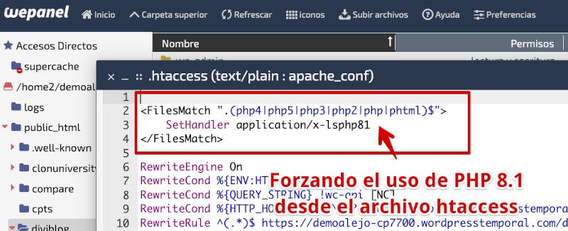 Forzar version PHP con directiva Addhandler