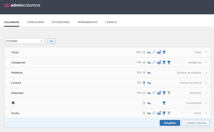 Personalizar las columnas del listado de Entradas con Admin Columns