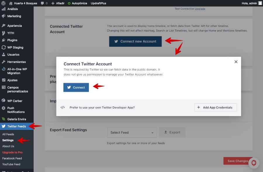 Conectar plugin Custom Twitter Feeds con la cuenta de Twitter