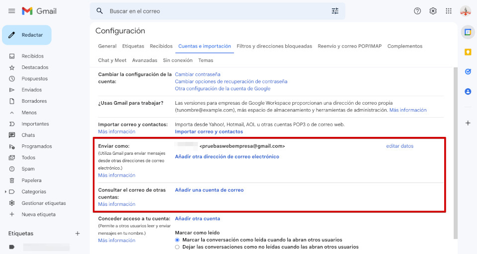 Ajustes cuentas enviar