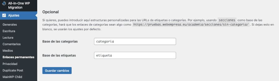 Ajuste de category en enlaces permanentes de WordPress