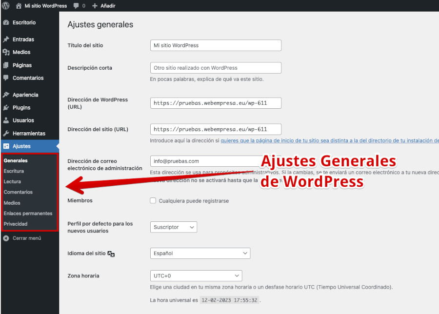 Ajustes Generales de WordPress