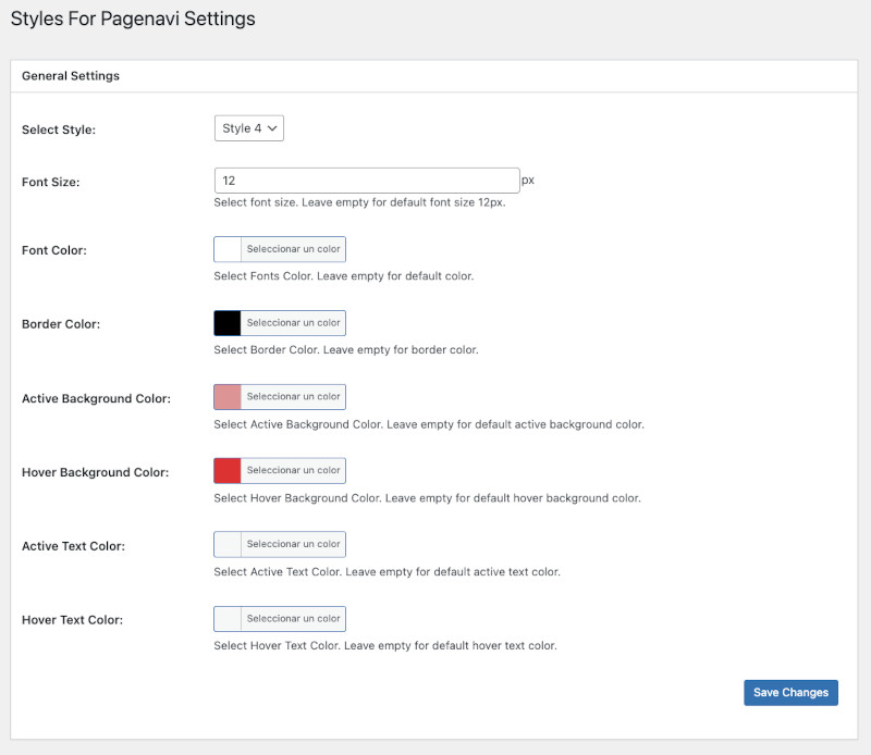 Ajustes del plugin Styles For WP Pagenavi Addon