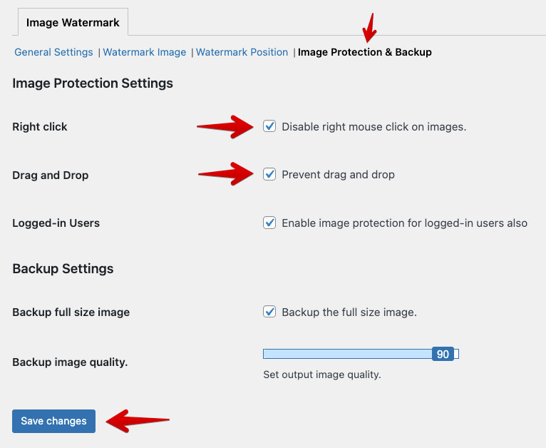 Ajustes del plugin Ultimate Watermark - Extras