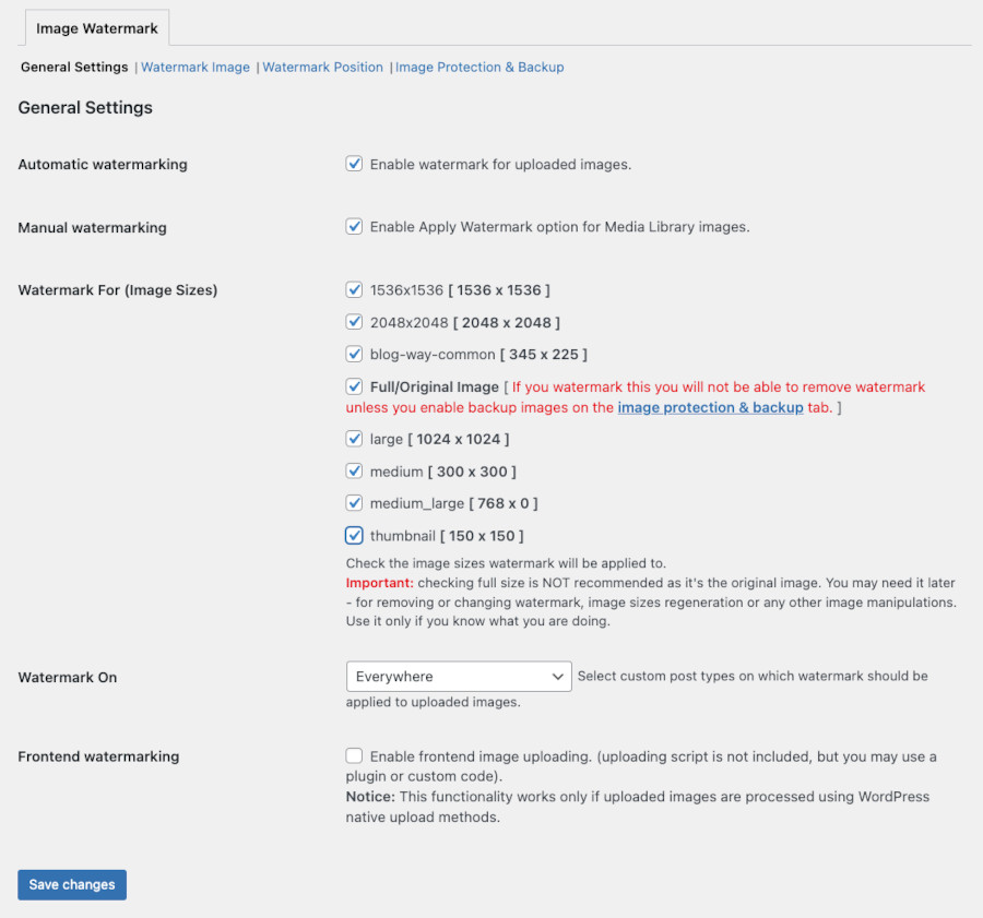 Ajustes del plugin Ultimate Watermark