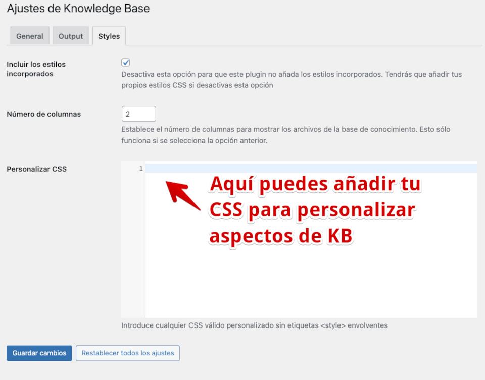 Ajustes de CSS para Knowledge Base