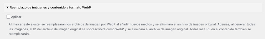 Ajustes de Plus WebP - Reemplazo