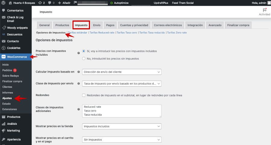 Opciones de impuestos en WooCommerce