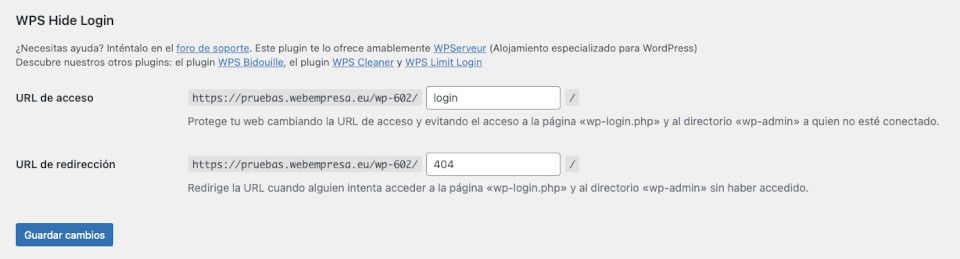 Ajustes de WPS Hide Login