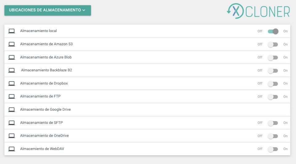 Formas de almacenamiento de backups de XCloner