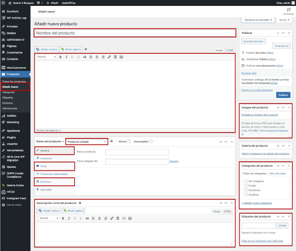 Campos necesarios en productos de WooCommerce