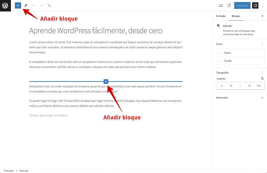 Añadir vídeos subidos en WordPress - Editar Entrada - Bloques Gutenberg