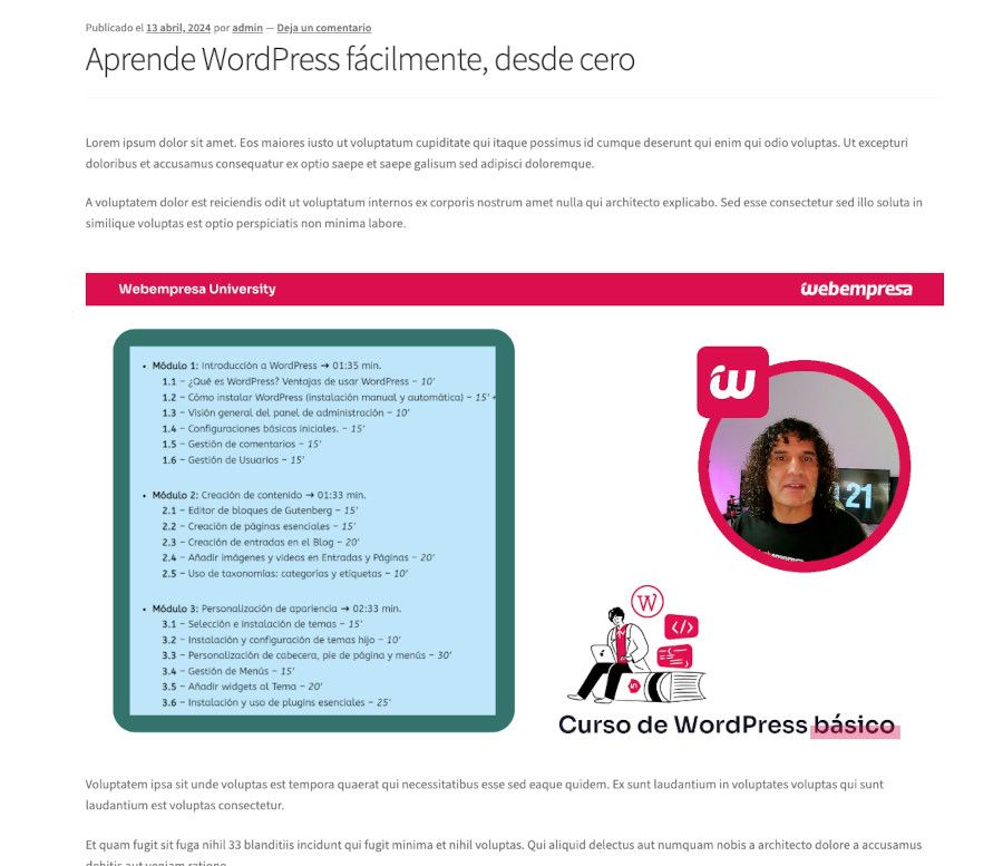 Añadir vídeos subidos en WordPress - Vista previa del vídeo en el frontal