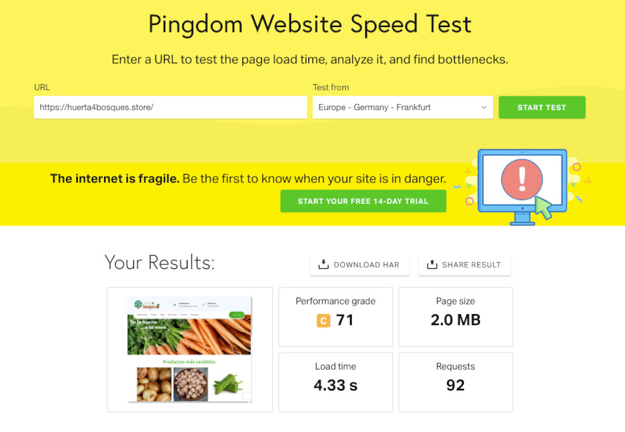Ejemplo de analisis de carga con Pingdom