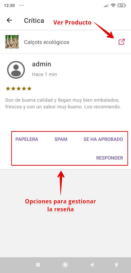 Menú Ajustes - Gestionar Valoraciones de la App WooCommerce en Android