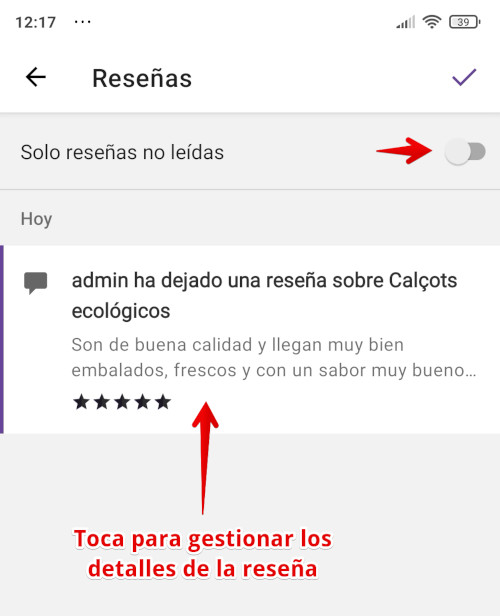 Menú Ajustes - Valoraciones de la App WooCommerce en Android