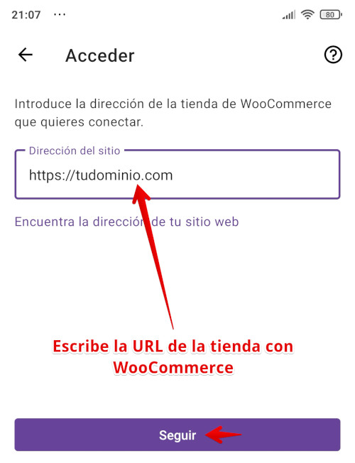 App Android WooCommerce - URL de la tienda