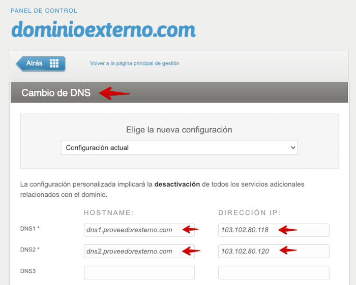 Apuntar DNS de un dominio externo