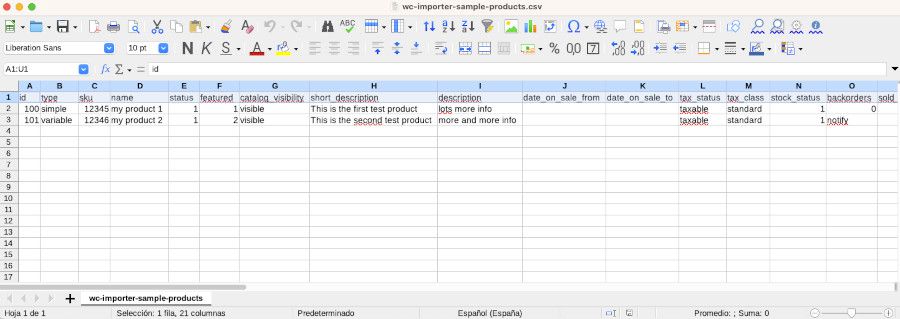 Archivo de CSV para importar exportar productos de WooCommerce