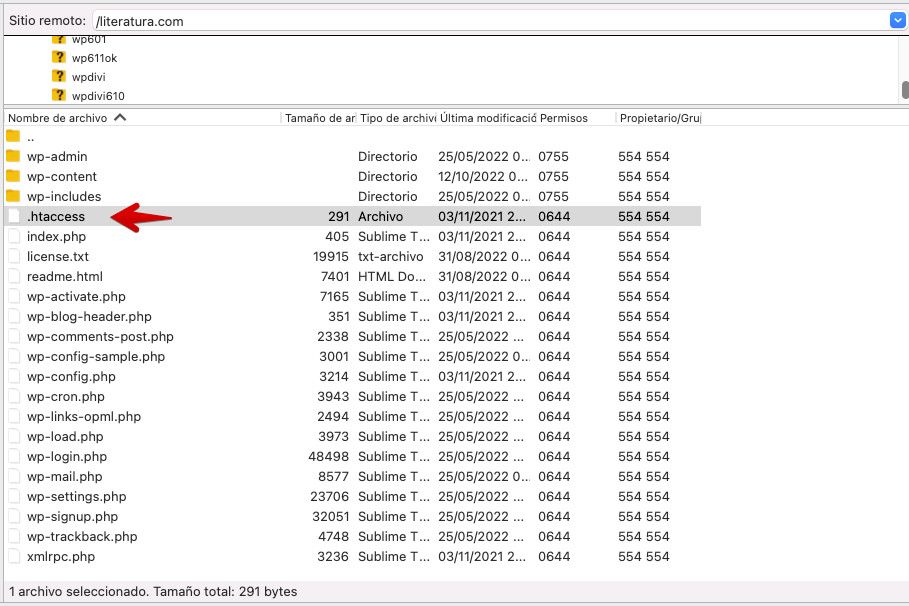 Localización del archivo htaccess con Filezilla