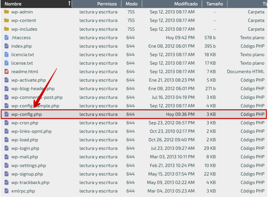 Localización del archivo wp-config.php en WordPress