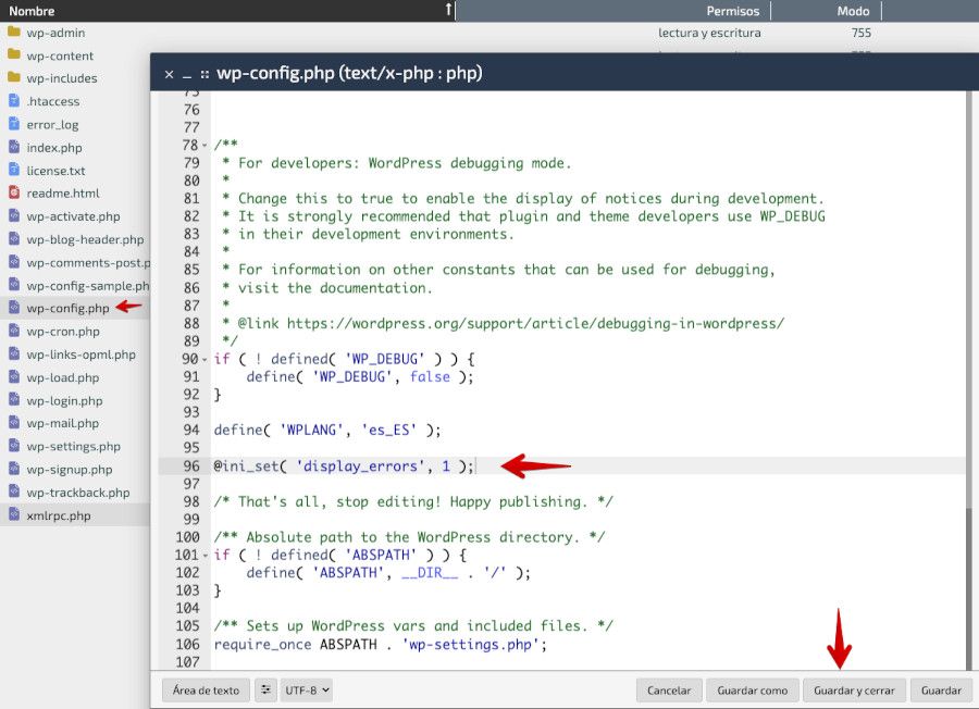 Añadir display_errors en el archivo wp-config.php de WordPress 