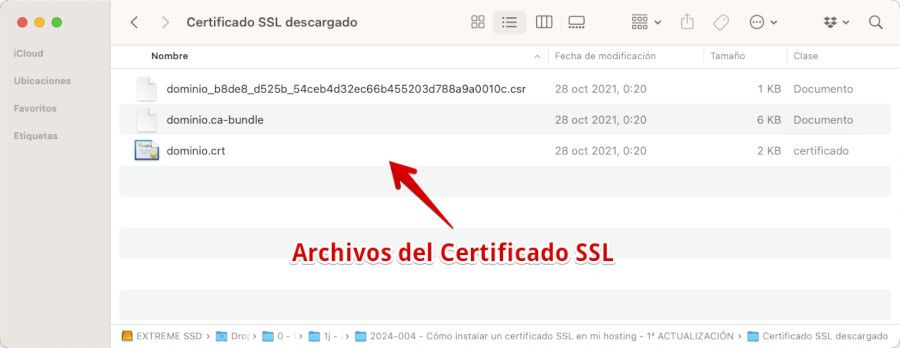 Archivos del Certificado SSL descargado