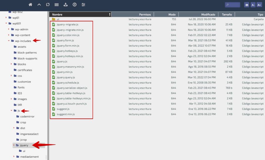 Localización de los archivos de jquery en WordPress